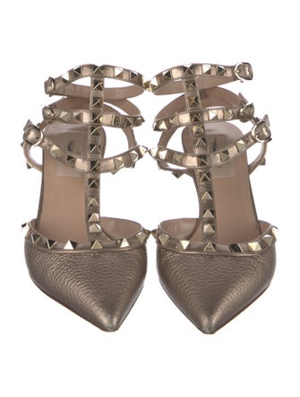 Valentino Rockstud Accents Leather T-Strap Pumps