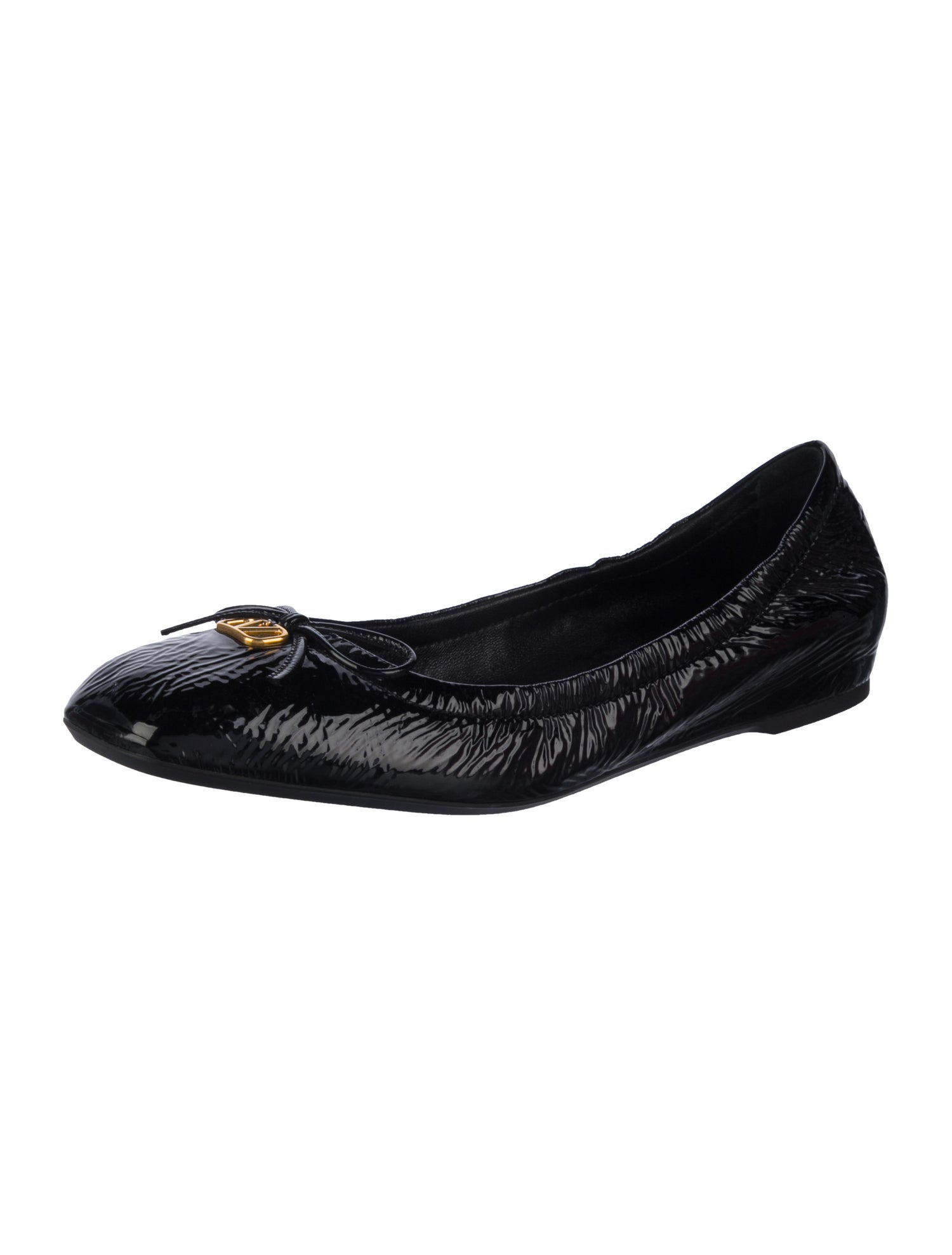 Valentino Patent Leather Bow Accents Ballet Flats