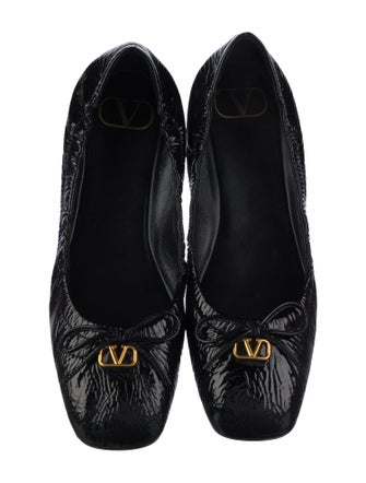 Valentino Patent Leather Bow Accents Ballet Flats