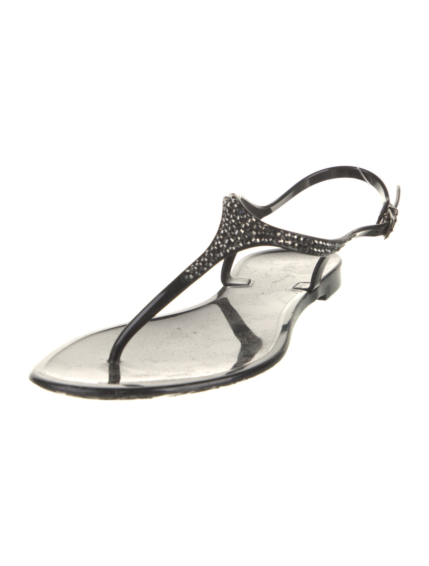 Valentino Rubber Crystal Embellishments T-Strap Sandals