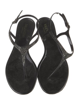 Valentino Rubber Crystal Embellishments T-Strap Sandals