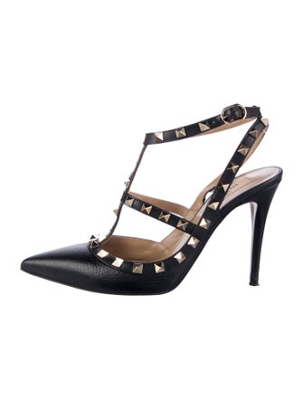 Valentino Rockstud Accents Leather T-Strap Pumps