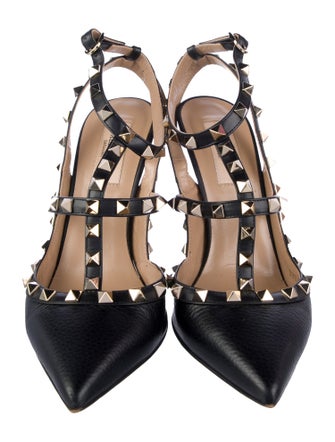 Valentino Rockstud Accents Leather T-Strap Pumps