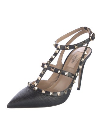 Valentino Rockstud Accents Leather T-Strap Pumps