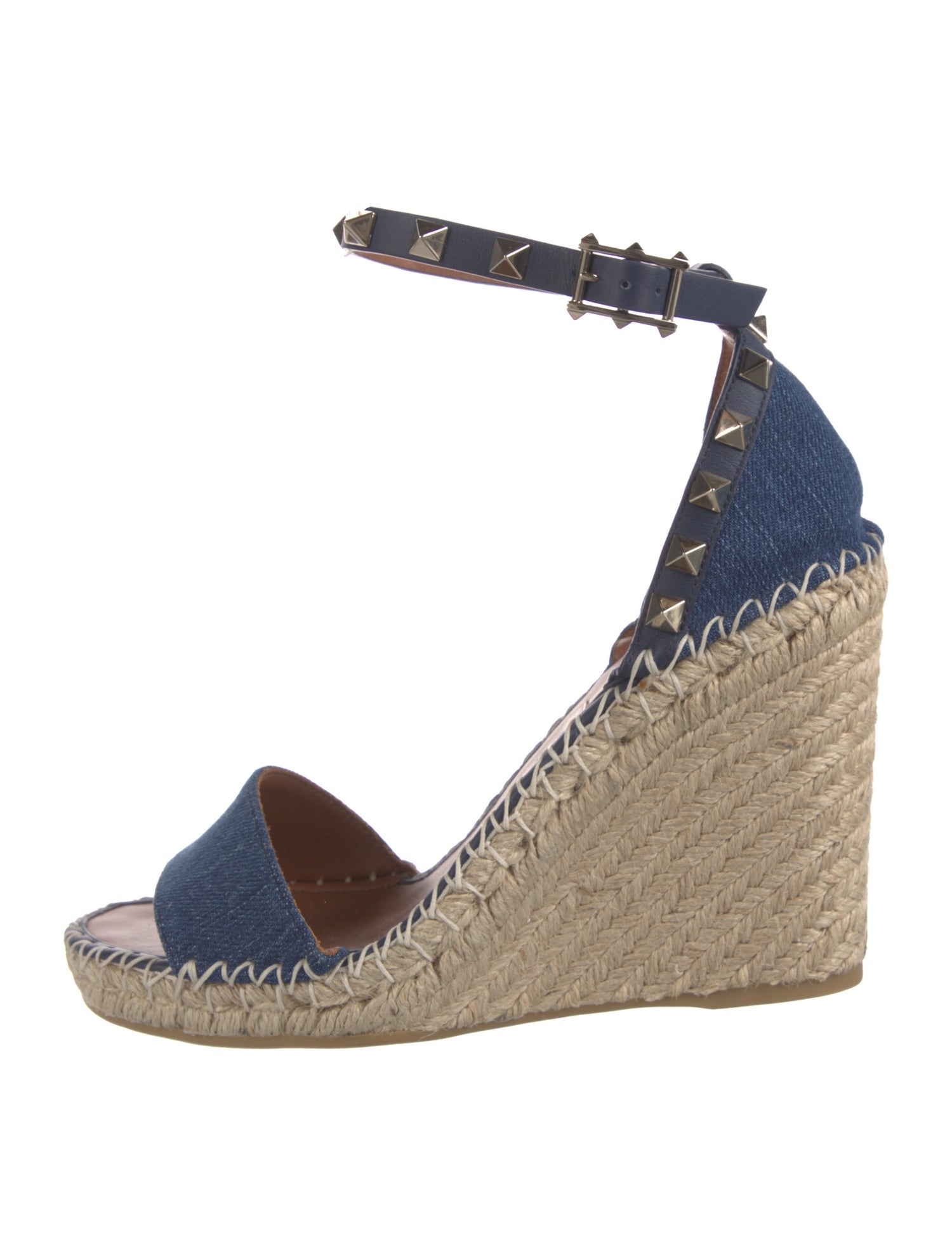 Valentino Rockstud Accents Denim Espadrilles