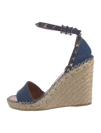 Valentino Rockstud Accents Denim Espadrilles