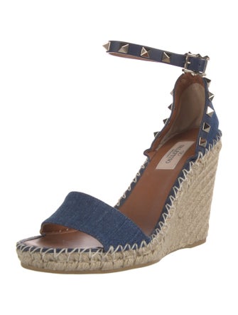 Valentino Rockstud Accents Denim Espadrilles