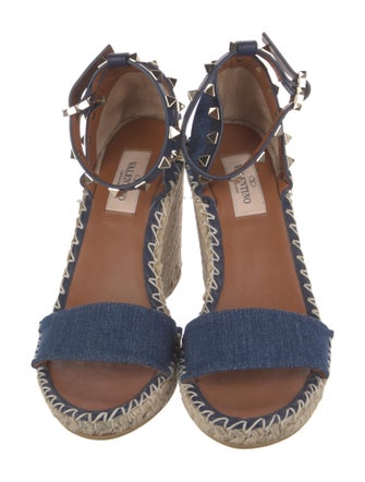 Valentino Rockstud Accents Denim Espadrilles