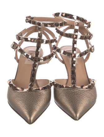 Valentino Rockstud Accents Leather T-Strap Pumps