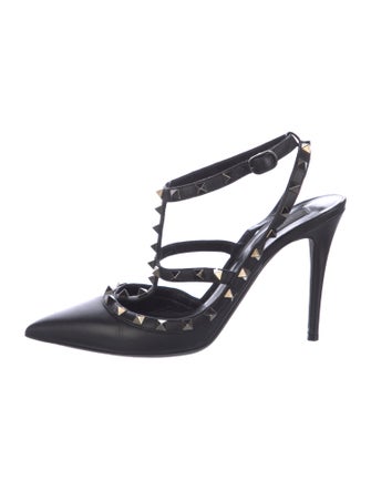 Valentino Leather Studded Accents T-Strap Pumps