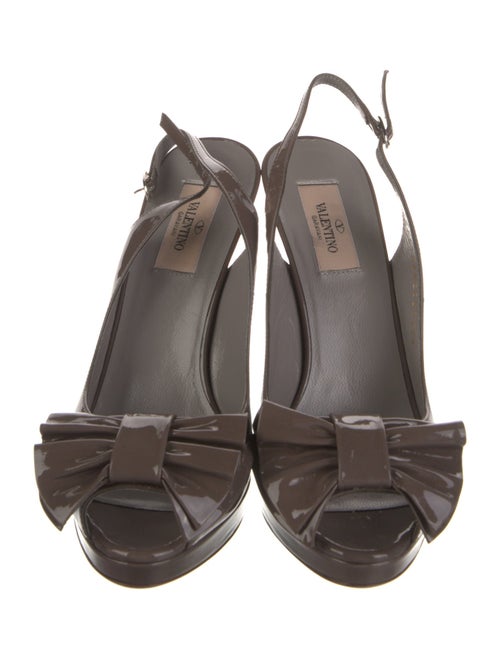 Valentino Faux Pearl Accents Patent Leather Slingback Pumps