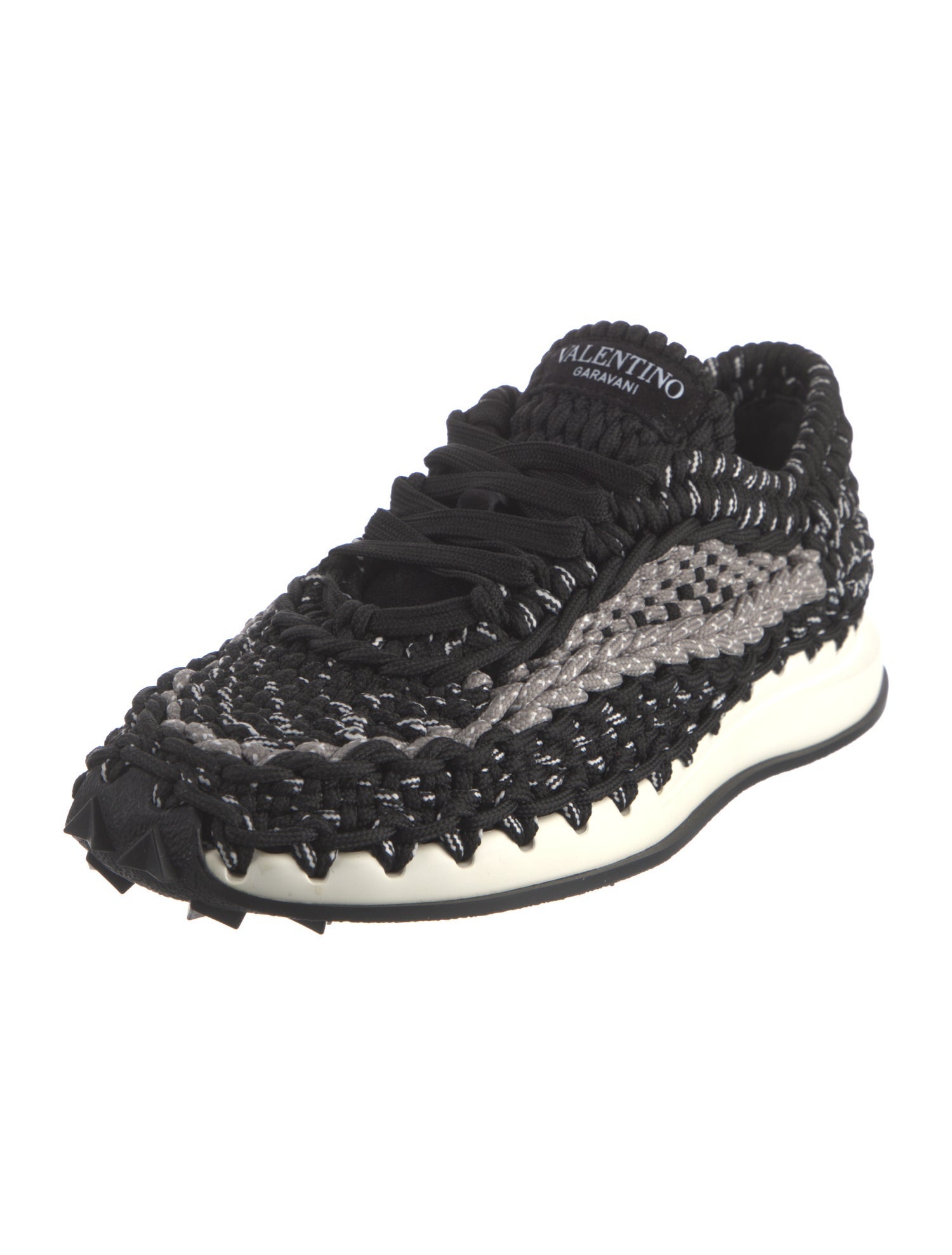 Valentino Striped Braided Accents Athletic Sneakers