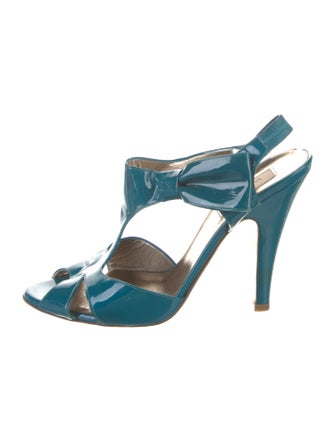 Valentino Patent Leather Bow Accents T-Strap Pumps