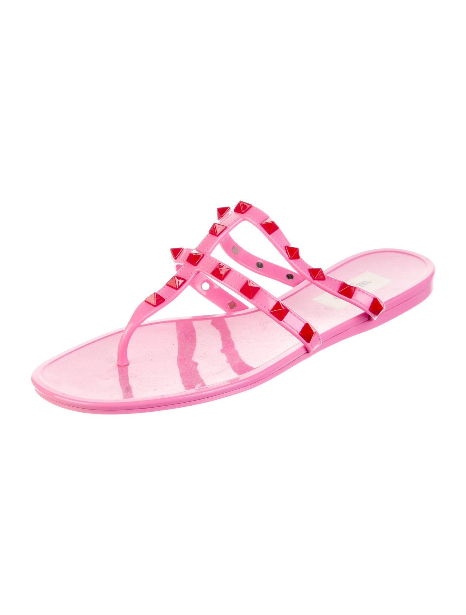 Valentino Rockstud Accents Rubber T-Strap Sandals