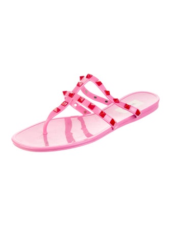 Valentino Rockstud Accents Rubber T-Strap Sandals