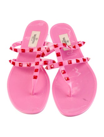 Valentino Rockstud Accents Rubber T-Strap Sandals