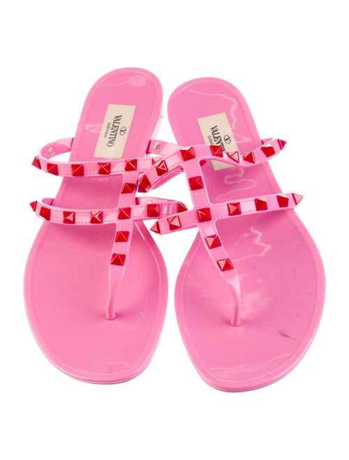 Valentino Rockstud Accents Rubber T-Strap Sandals