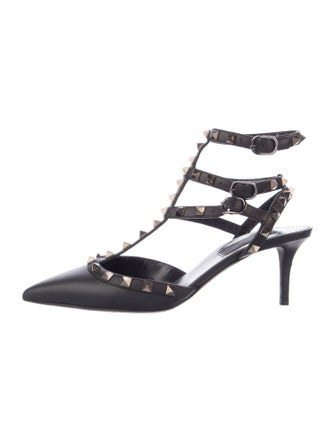 Valentino Rockstud Accents Leather T-Strap Pumps