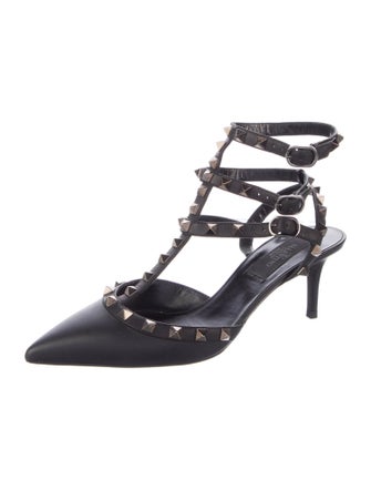 Valentino Rockstud Accents Leather T-Strap Pumps