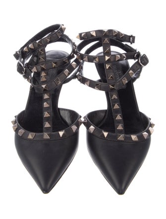 Valentino Rockstud Accents Leather T-Strap Pumps