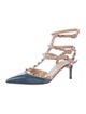 Valentino Patent Leather Colorblock Pattern T-Strap Pumps