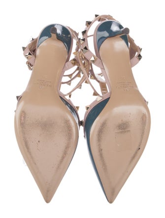 Valentino Patent Leather Colorblock Pattern T-Strap Pumps