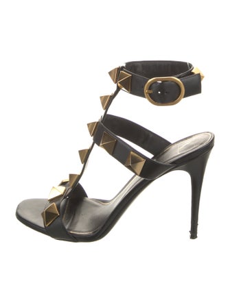 Valentino Rockstud Accents Leather T-Strap Sandals
