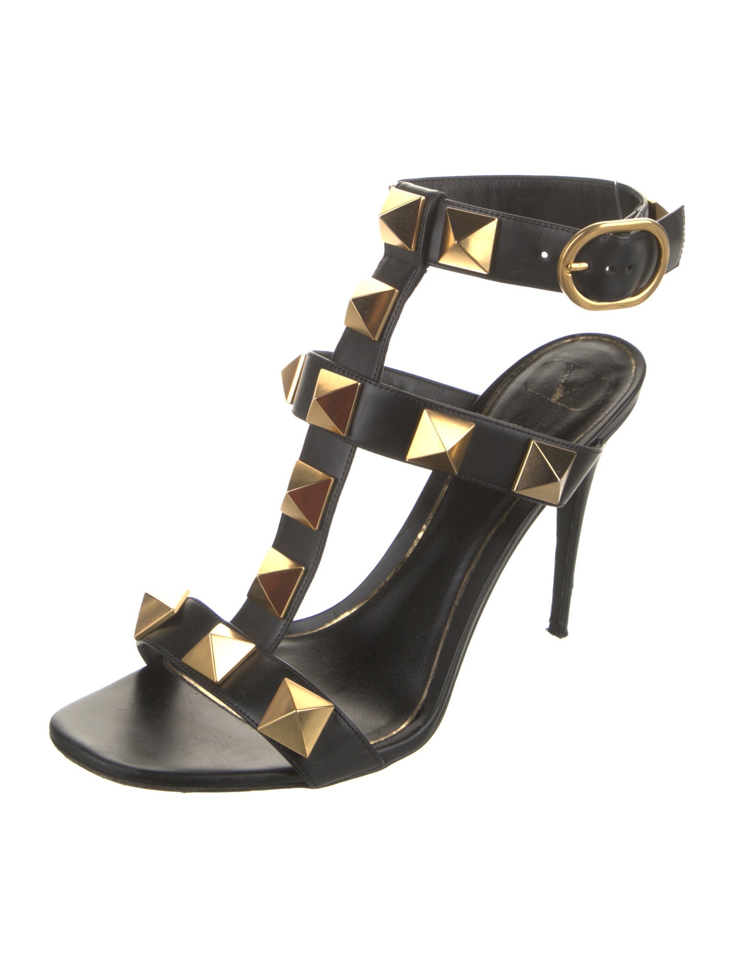 Valentino Rockstud Accents Leather T-Strap Sandals