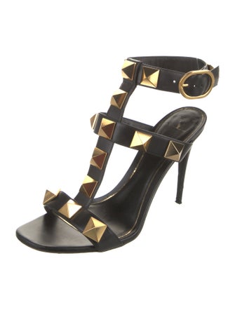 Valentino Rockstud Accents Leather T-Strap Sandals