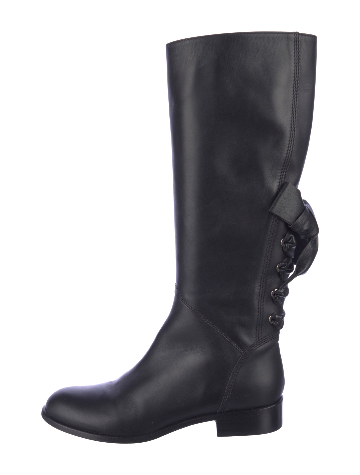 Valentino Leather Bow Accents Riding Boots