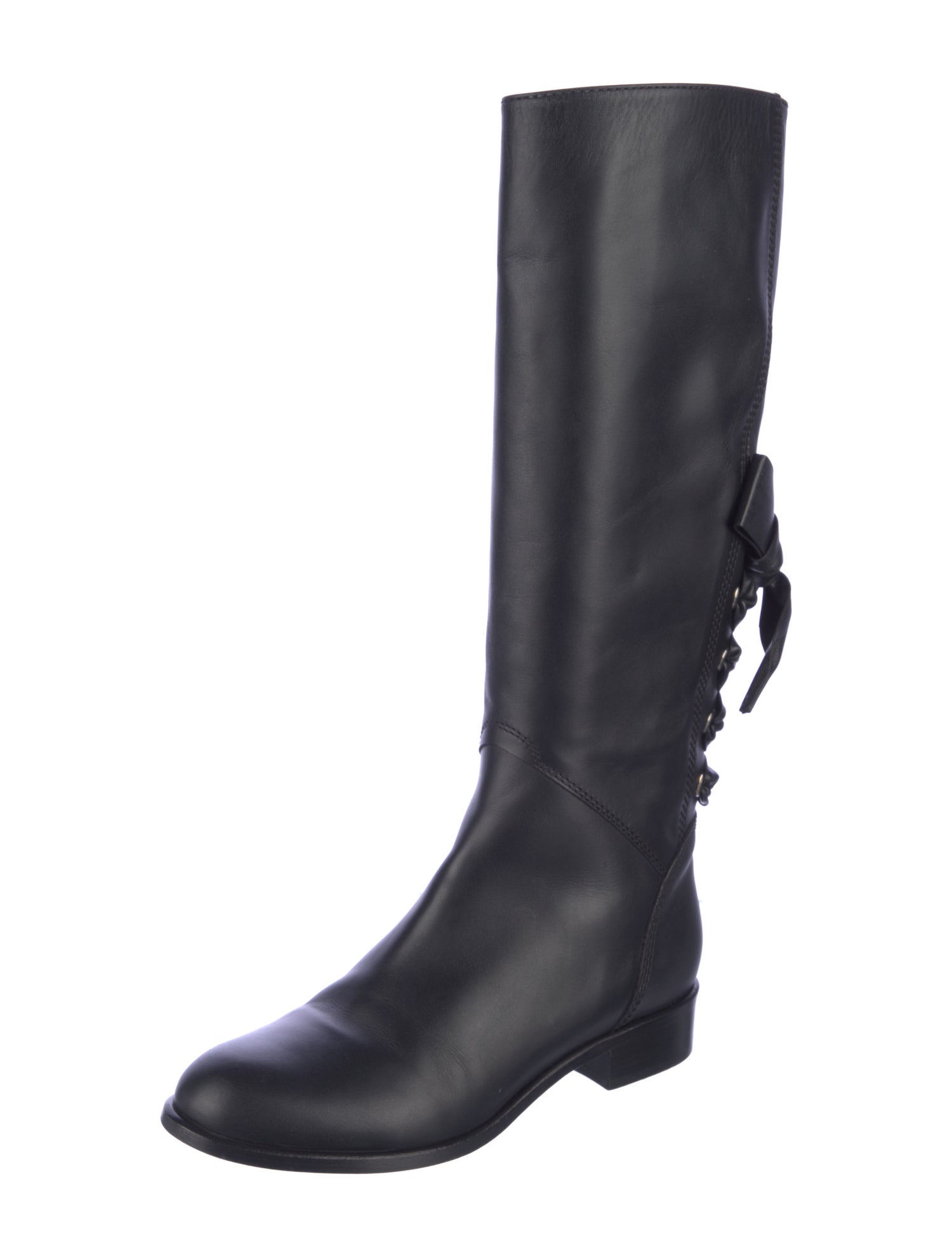 Valentino Leather Bow Accents Riding Boots