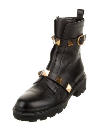 Valentino Rockstud Accents Leather Combat Boots