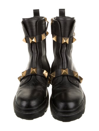 Valentino Rockstud Accents Leather Combat Boots