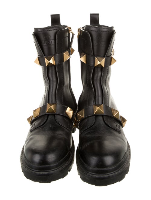 Valentino Rockstud Accents Leather Combat Boots