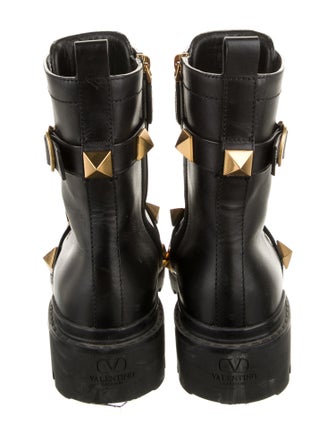 Valentino Rockstud Accents Leather Combat Boots