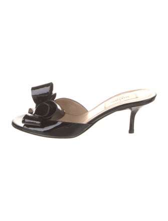 Valentino Patent Leather Bow Accents Slides