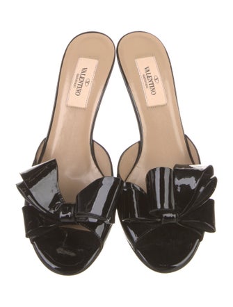 Valentino Patent Leather Bow Accents Slides