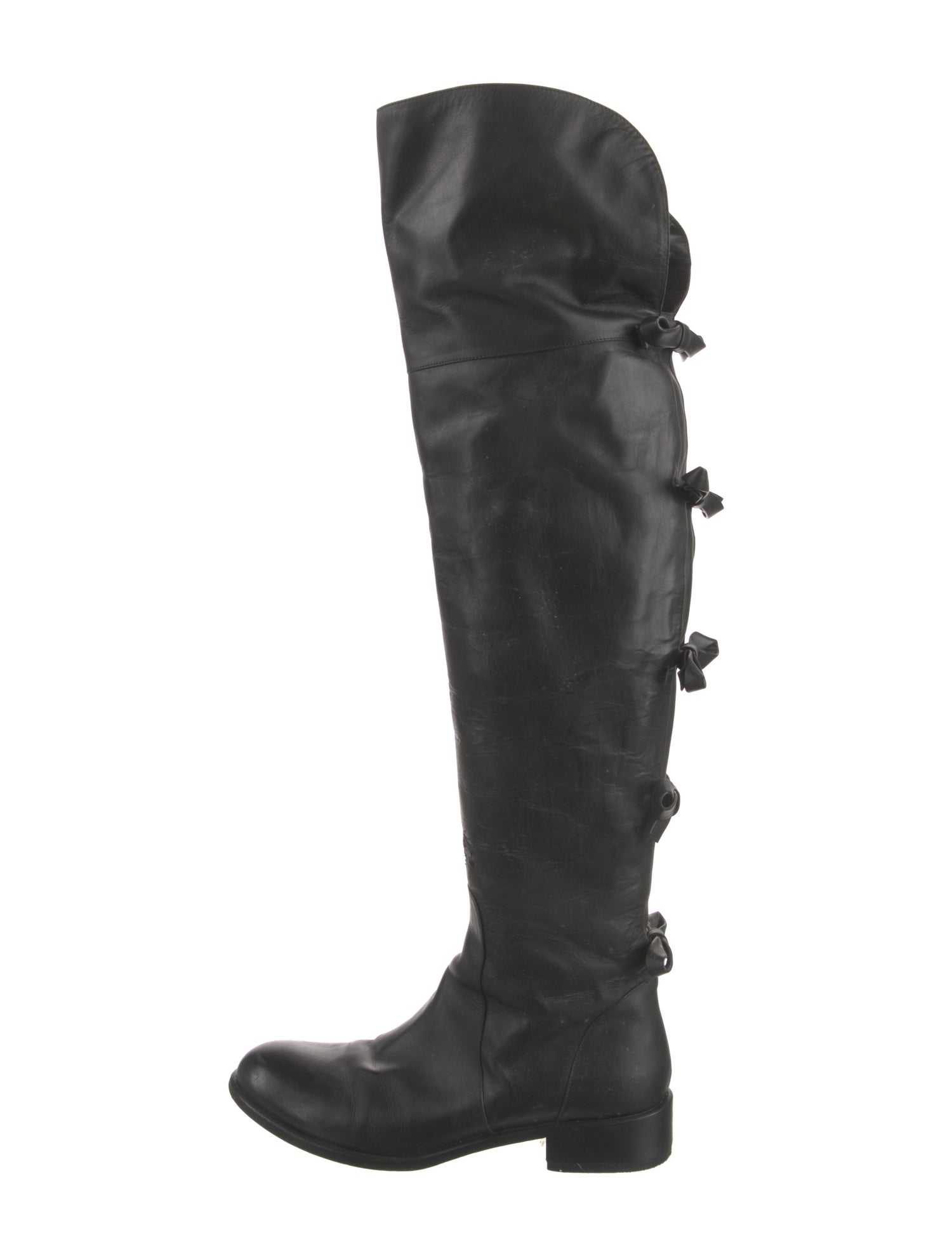 Valentino Leather Bow Accents Lace-Up Boots