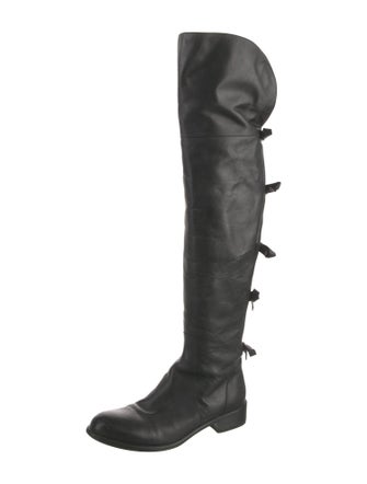 Valentino Leather Bow Accents Lace-Up Boots