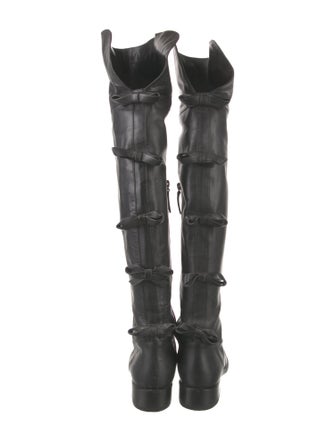 Valentino Leather Bow Accents Lace-Up Boots