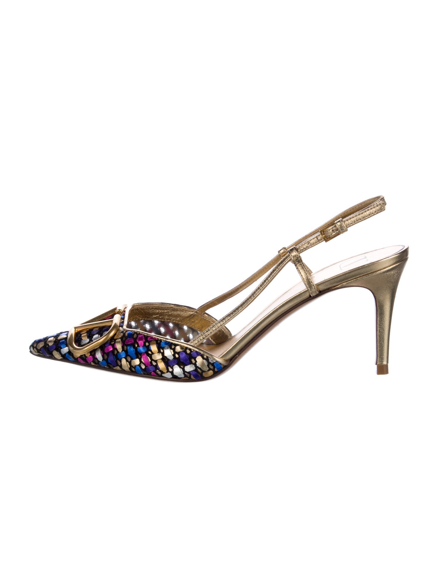 Valentino Leather Colorblock Pattern Slingback Pumps