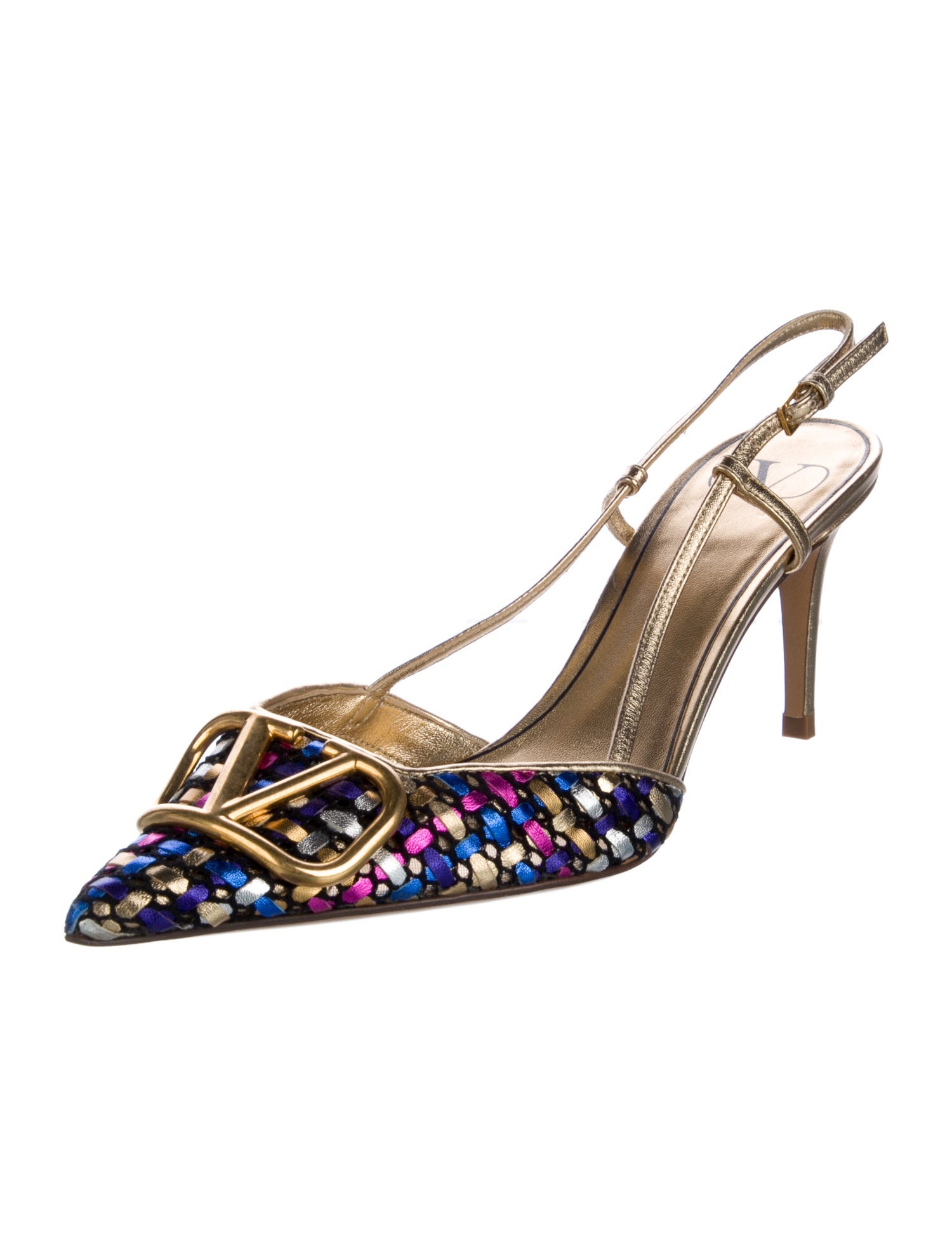 Valentino Leather Colorblock Pattern Slingback Pumps