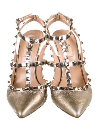 Valentino Rockstud Accents Leather T-Strap Pumps