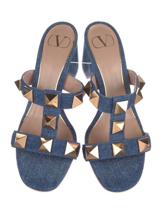 Valentino Denim Studded Accents Slides