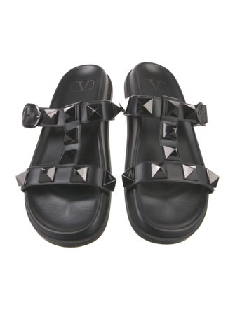 Valentino Rockstud Accents Leather Slides