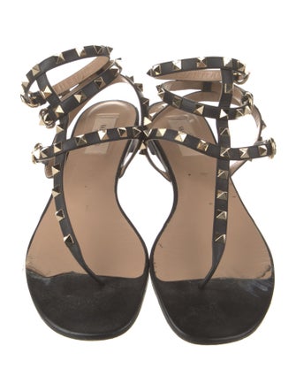 Valentino Rockstud Accents Leather T-Strap Sandals