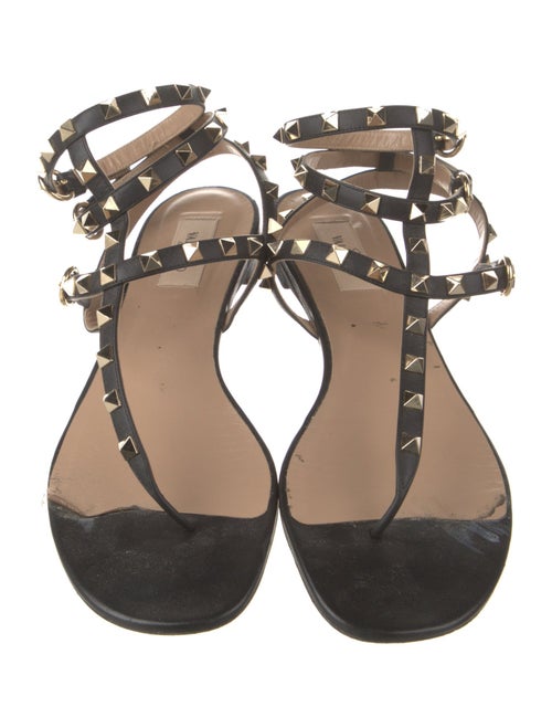 Valentino Rockstud Accents Leather T-Strap Sandals