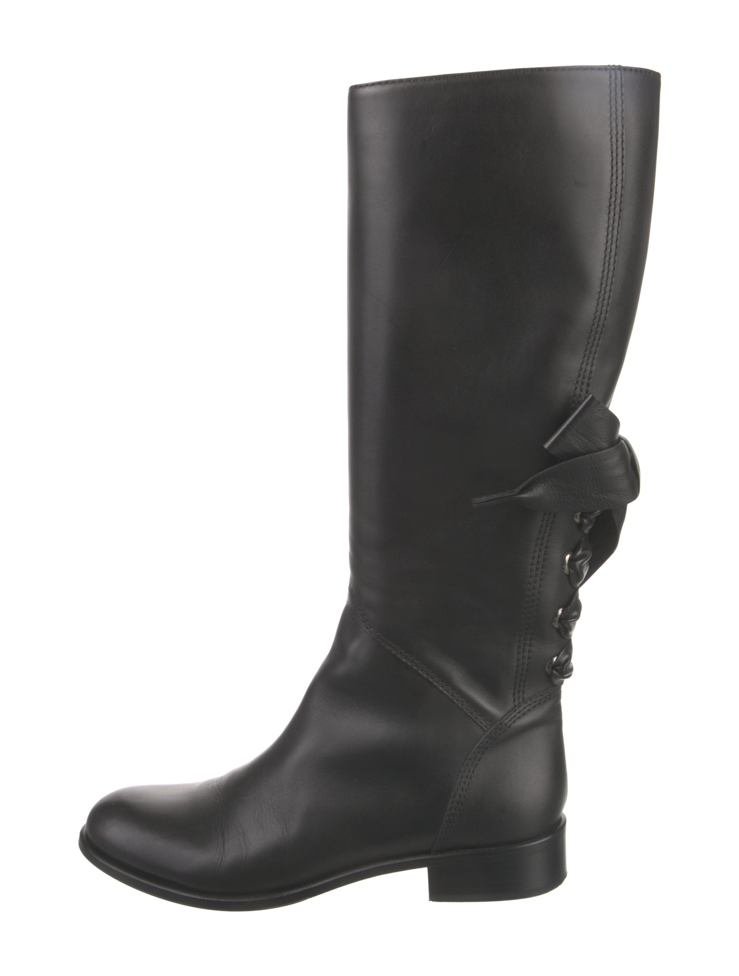 Valentino Leather Bow Accents Riding Boots