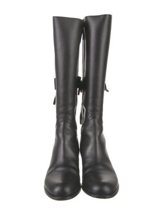 Valentino Leather Bow Accents Riding Boots