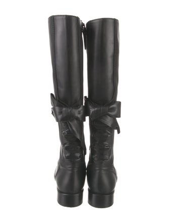 Valentino Leather Bow Accents Riding Boots